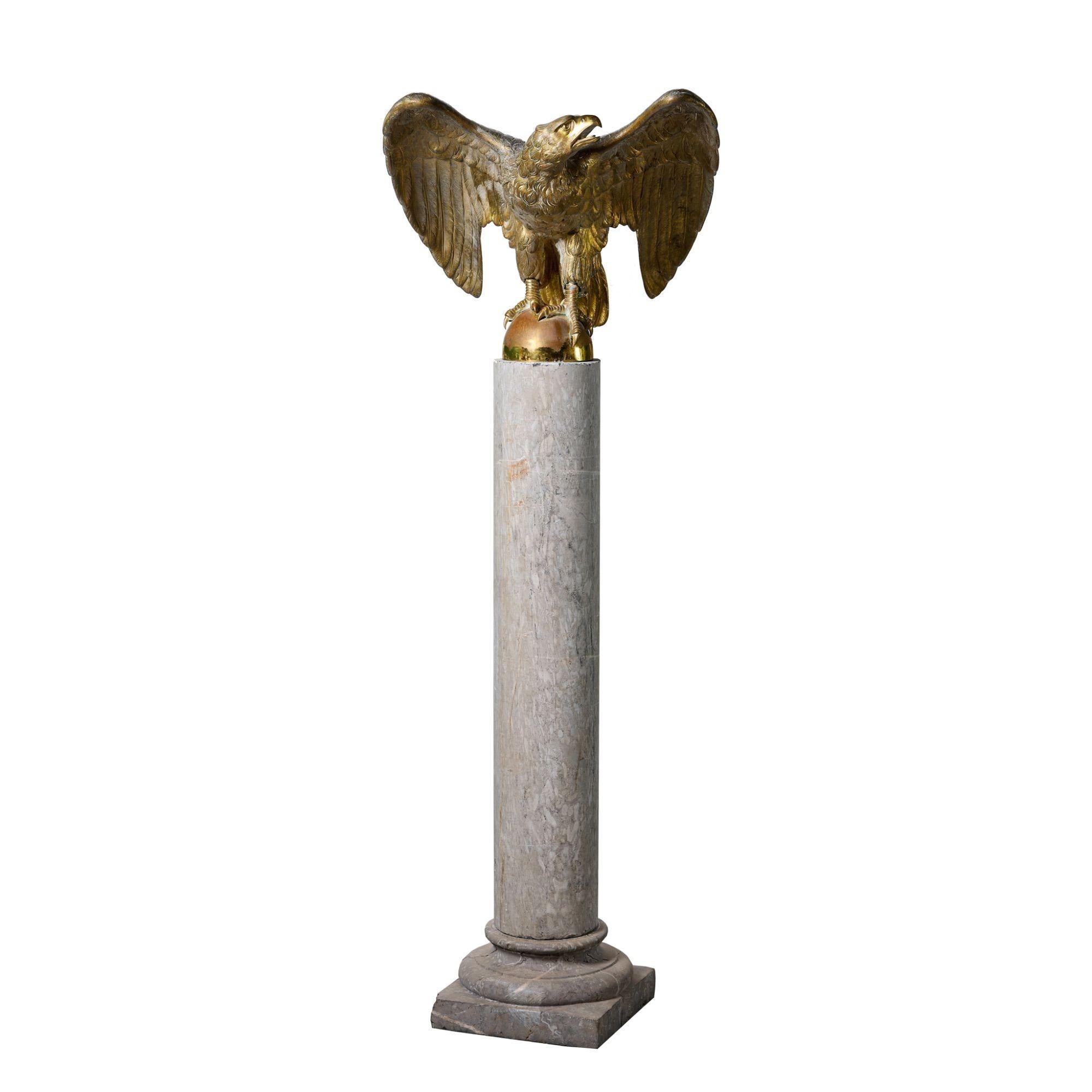 Antique Solid Brass Eagle Statue on Marble Column For Sale 4