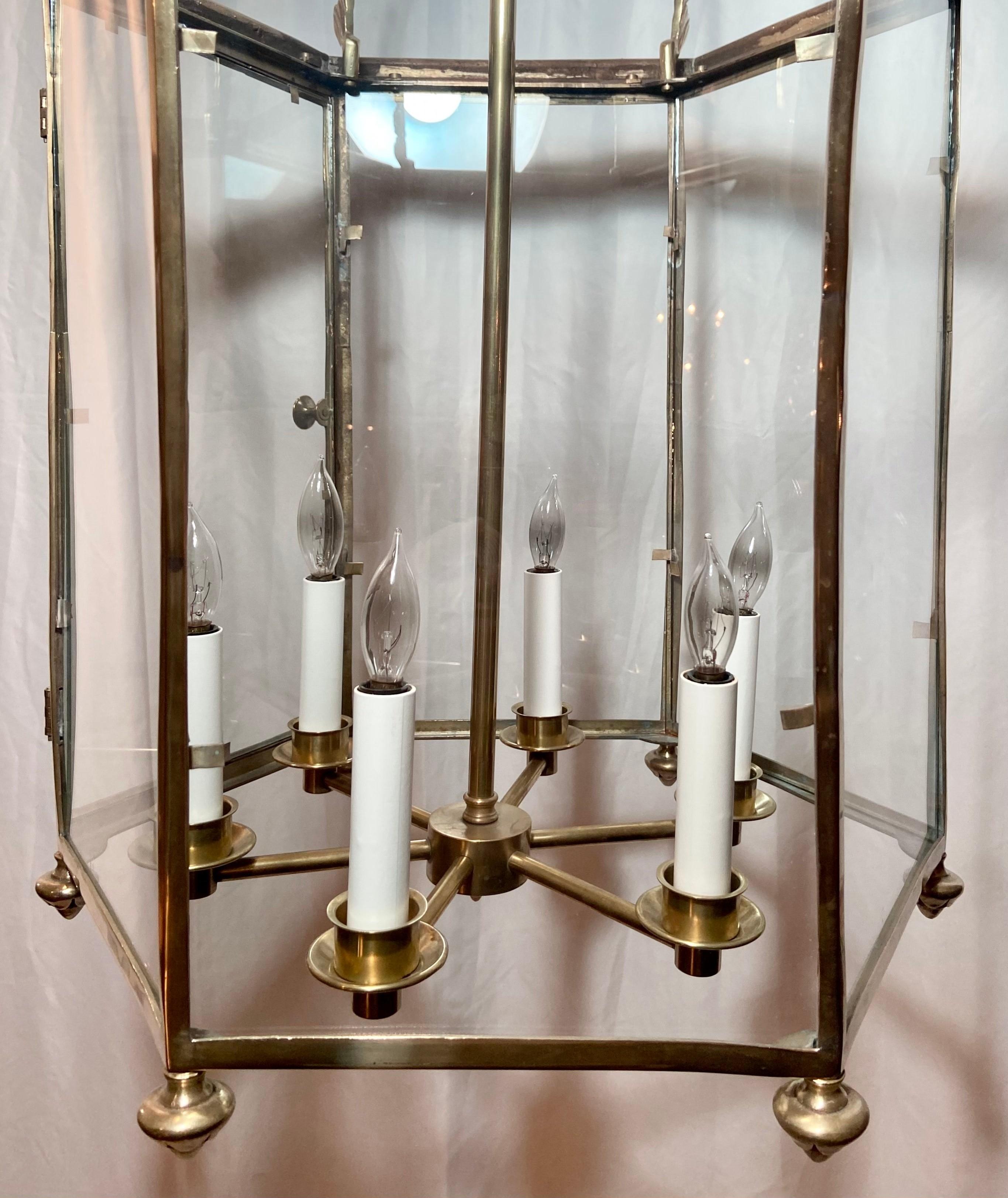 European Antique Solid Brass Lantern, Circa 1910-1920. For Sale