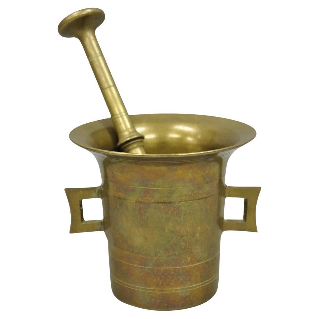 Antike solide Bronze Messing deutschen Apotheker Mörser mit Stößel - 2 Stück im Angebot
