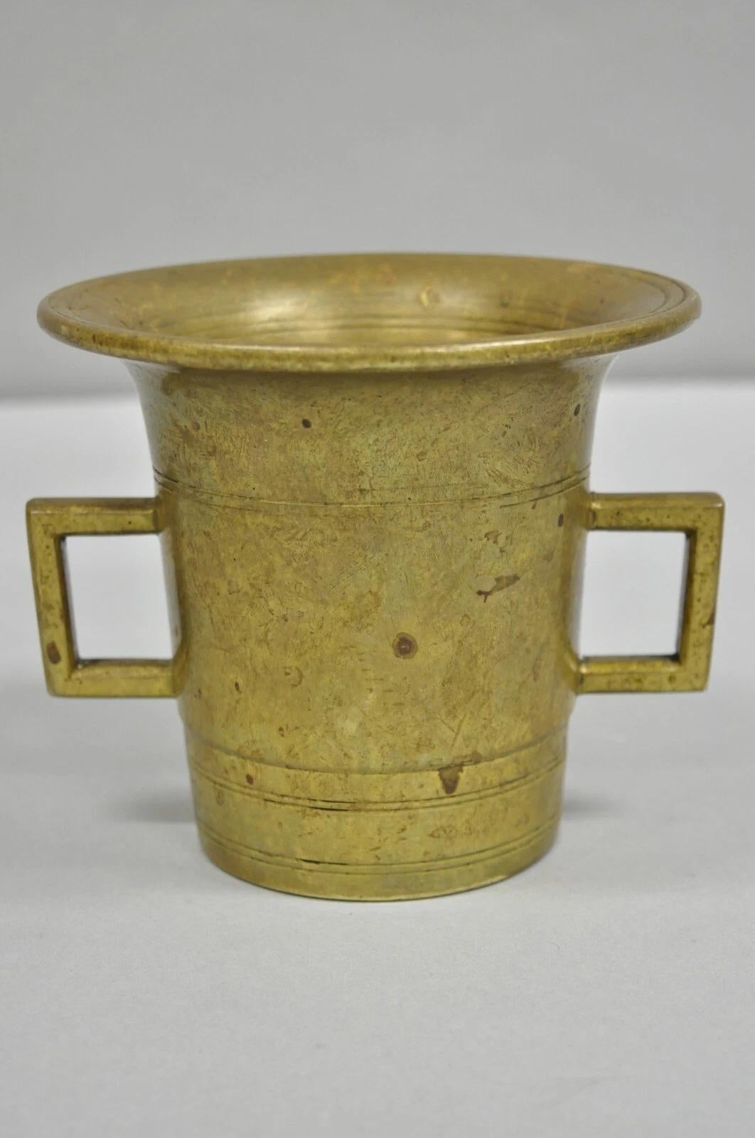 Antike solide Bronze Messing große deutsche Apotheker Mörser mit Stößel - 2 Stück im Angebot 5