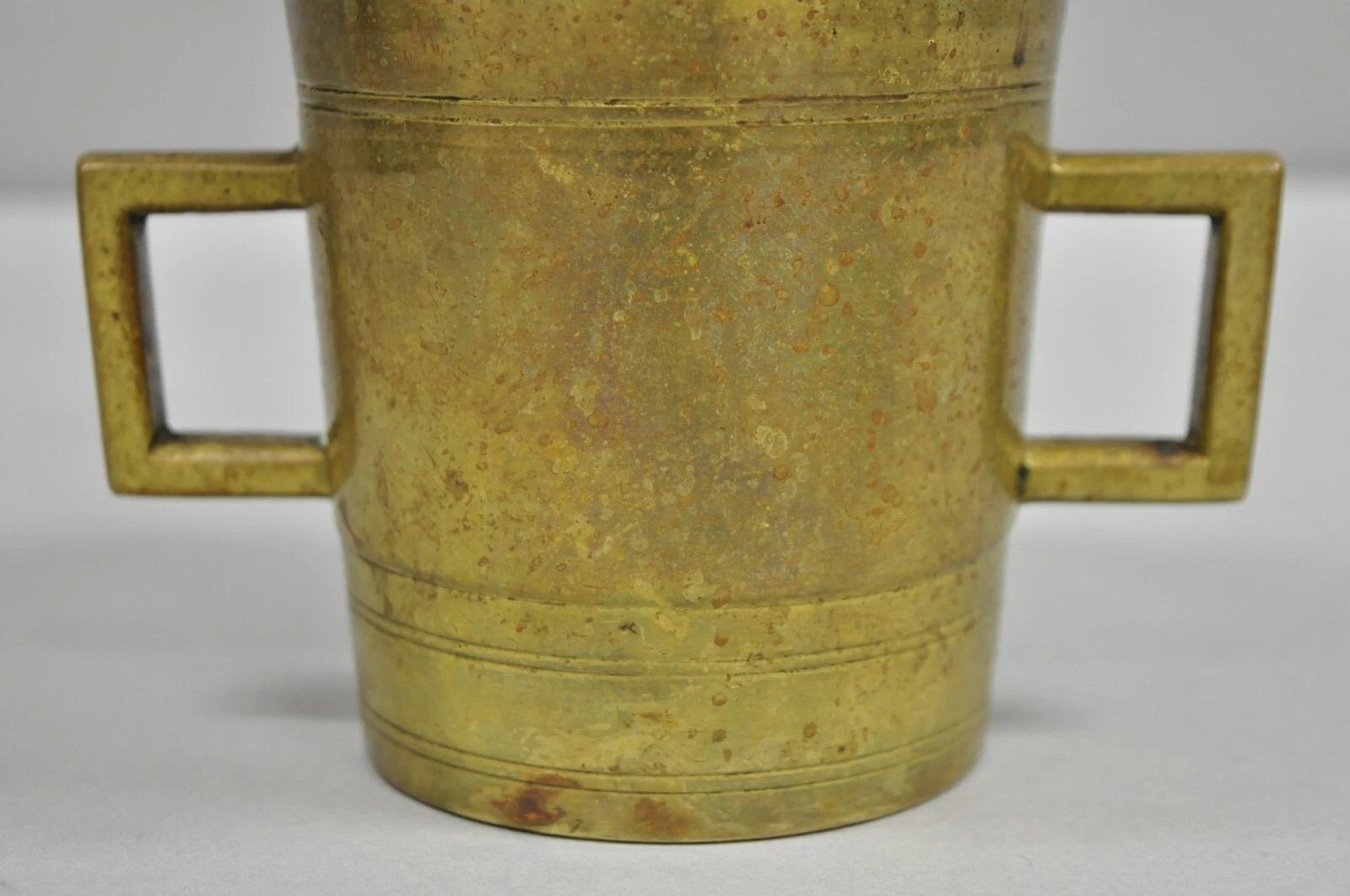 Antike solide Bronze Messing große deutsche Apotheker Mörser mit Stößel - 2 Stück im Angebot 1