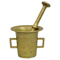 Antique Solid Bronze Brass Large German Apothecary Mortar with Pestle - 2 Pcs