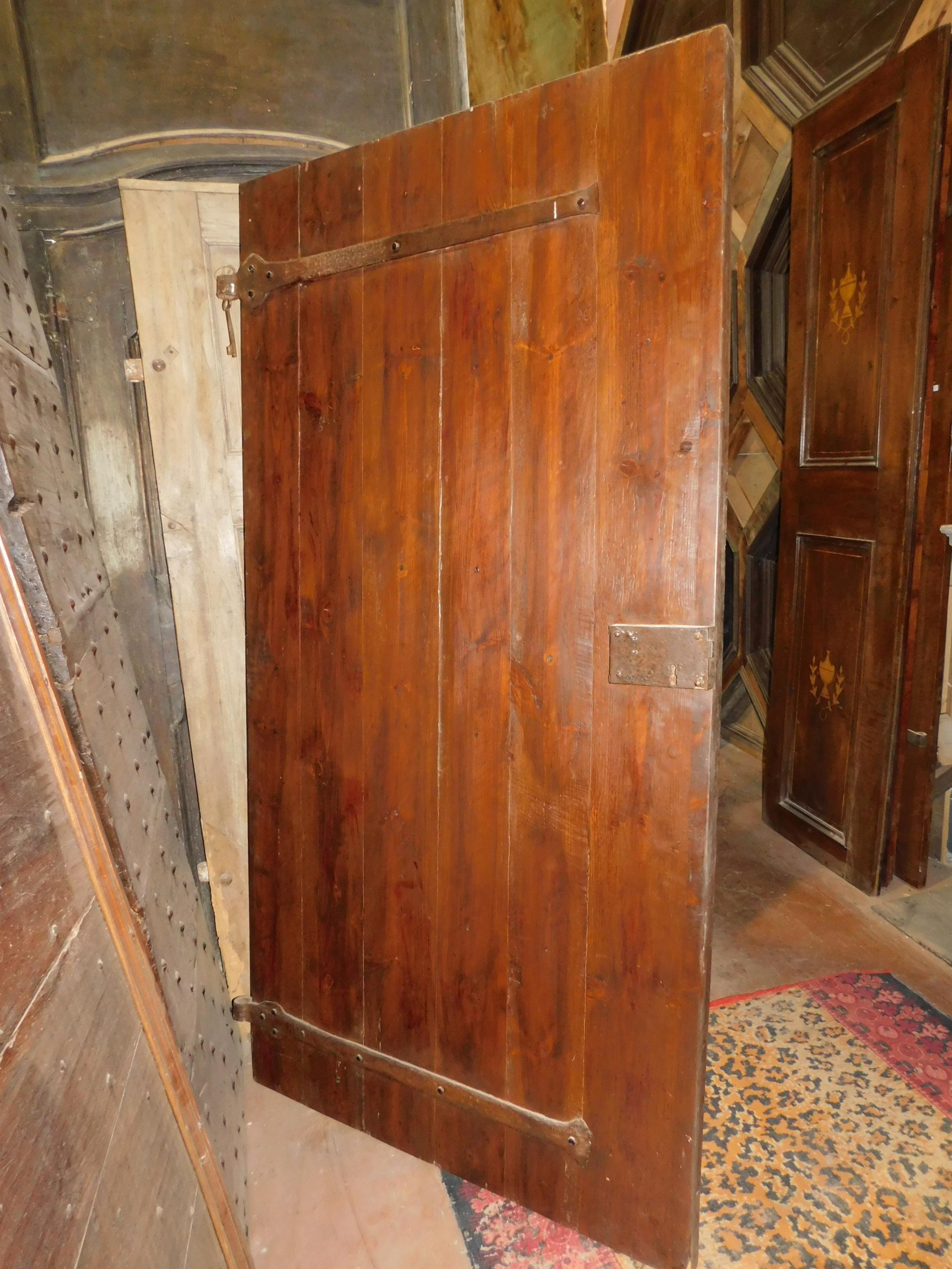 Hand-Carved Antique Solid Brown Walnut Door, Carved Lozenges, 17th Century, Italy For Sale