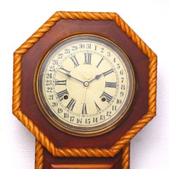 Antique Solid Elm Octagon Schoolhouse Calendar "Regulator A" Wall Clock
