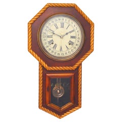Antique Solid Elm Octagon Schoolhouse Calendar "Regulator A" Wall Clock