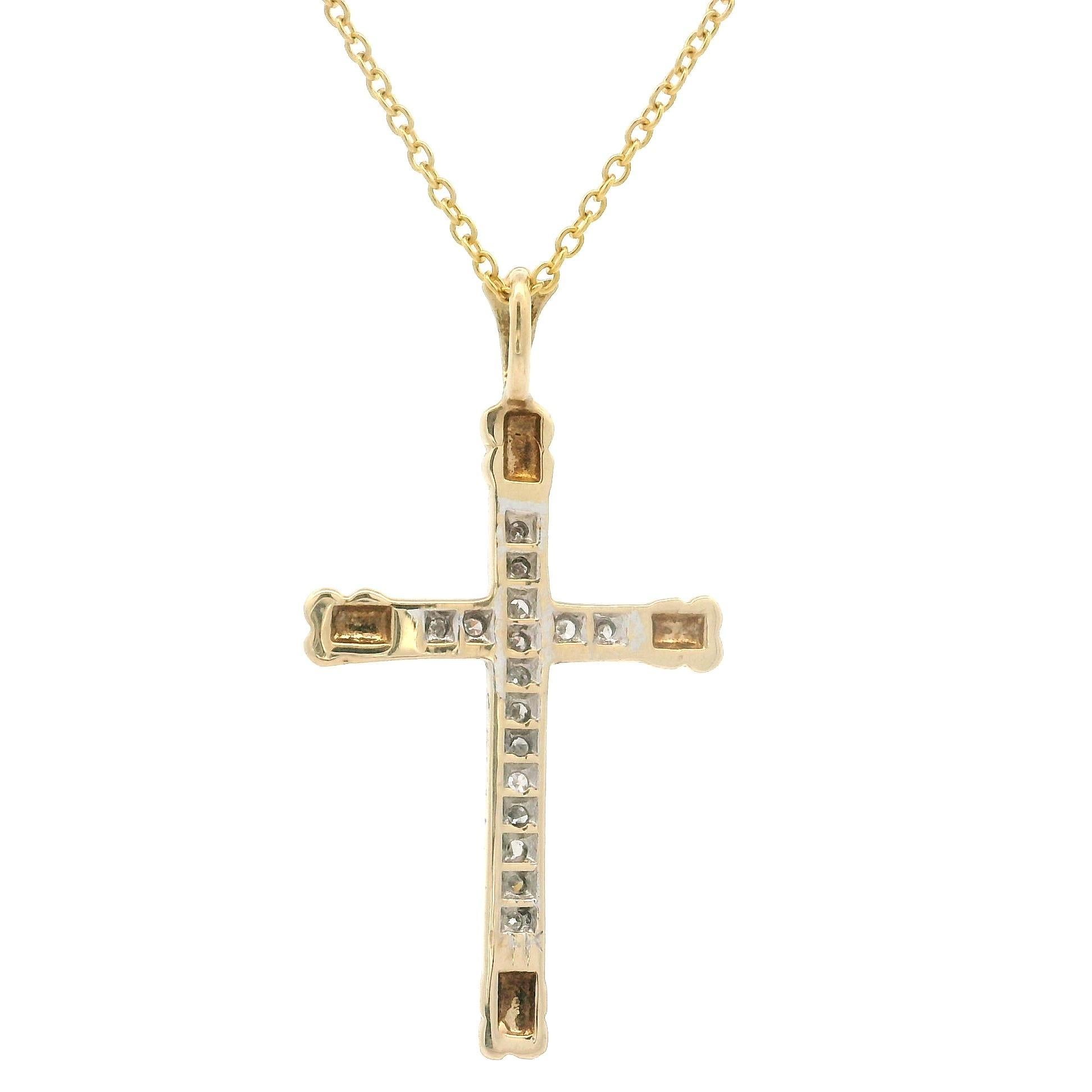 Pendentif croix antique en or massif 0,12 carat avec diamants sur chaîne à maillons de 18 pouces en vente 1