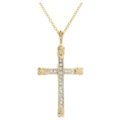 Antique Solid Gold 0.12ctw Diamond Cross Pendant on 18" Cable Link Chain