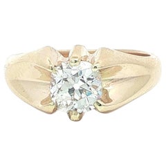 Antique Solid Gold 1.16ct F VS2 Old Mine Cushion Belcher Diamond Solitaire Ring