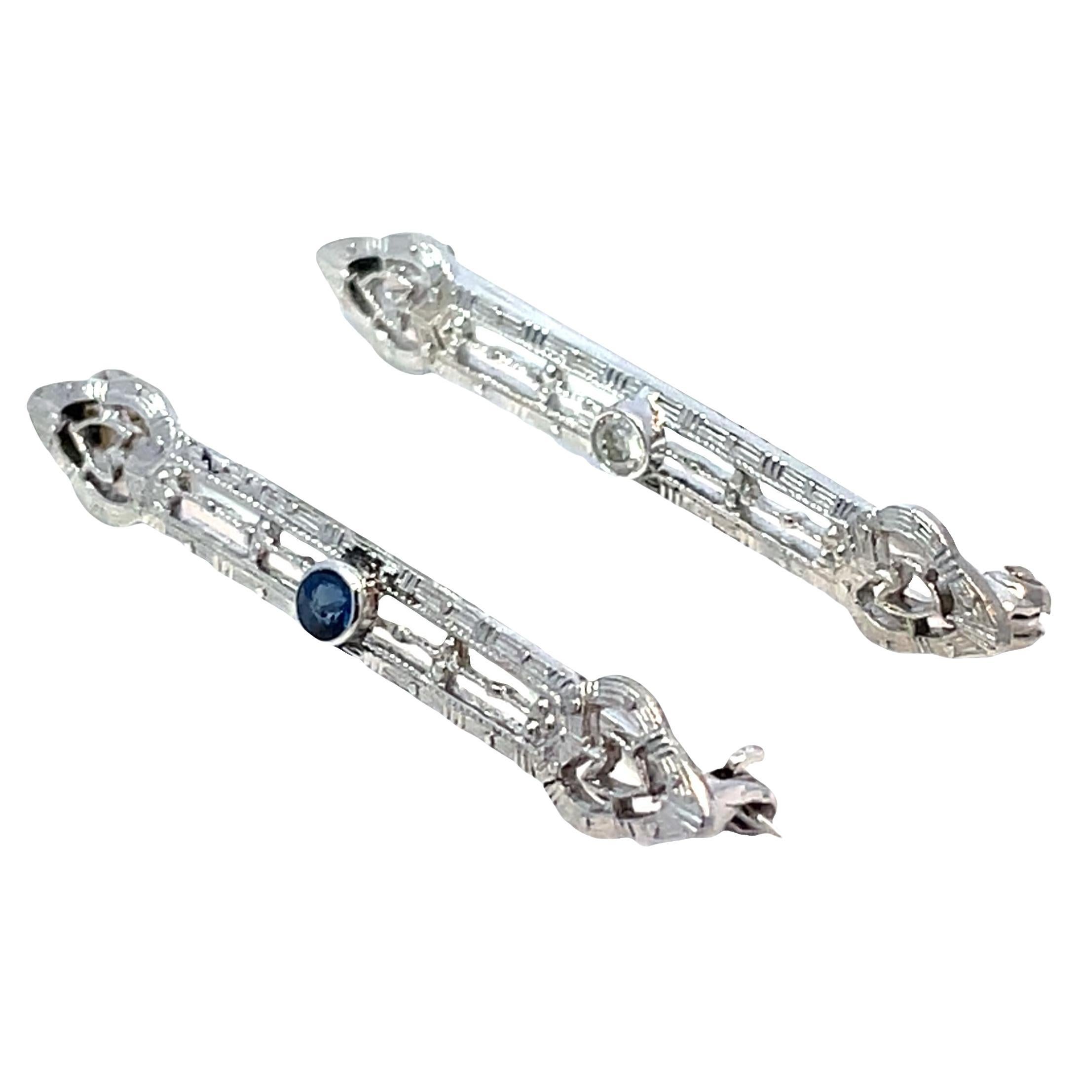 Antike solide Gold Bar Brosche Paar mit Diamant 
Saphir Akzente im Angebot