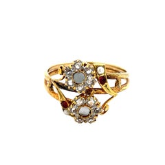 Antique Solid Gold Mother of Pearl and Crystal Flower Design Ring