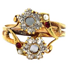Antique Solid Gold Mother of Pearl and Crystal Flower Design Ring