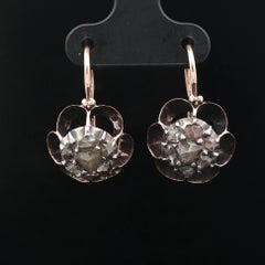 Antique Solid Gold Silver Top Rose Diamond Front Hook Sleeper Buttercup Earrings