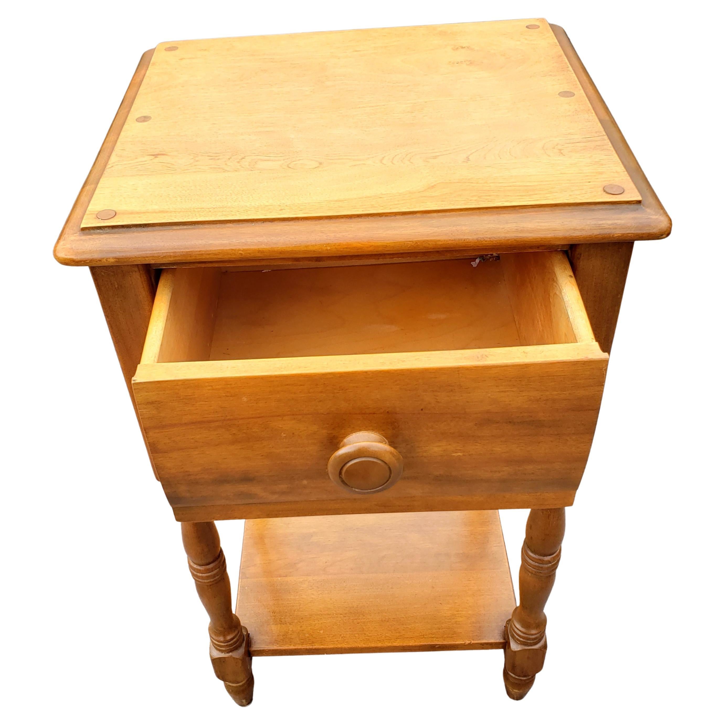 Hand-Crafted Antique Solid Maple Nightstand Side Table, Circa 1940s For Sale