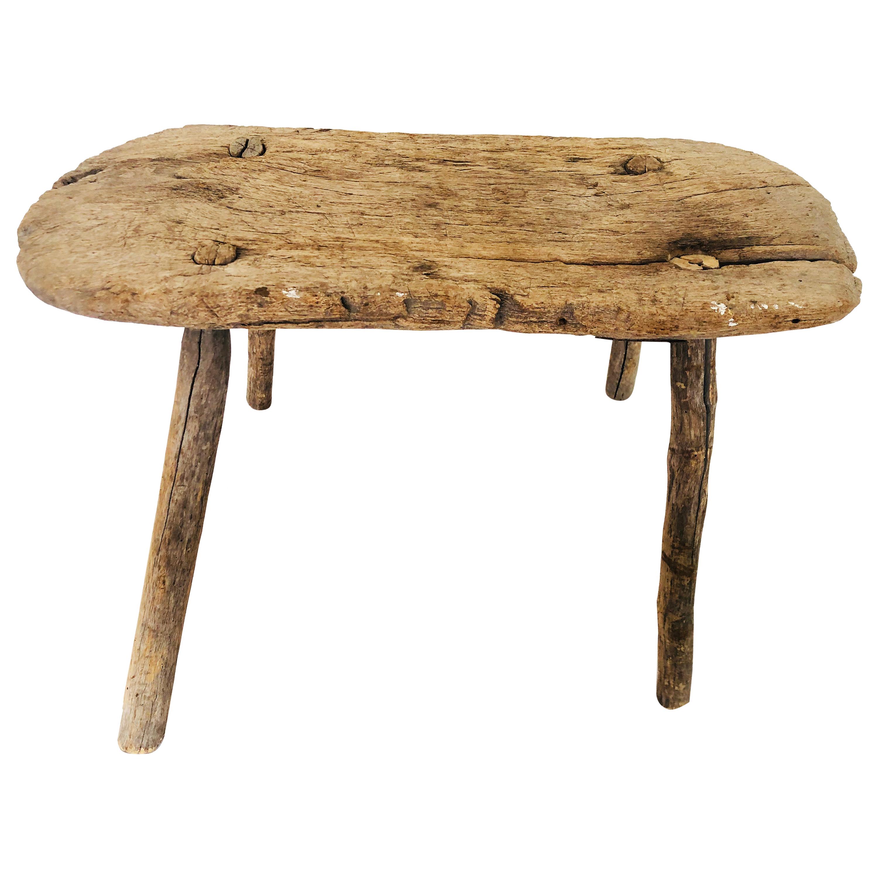 Antique Solid Mezquite Wood Mini Table Found in Wester México For Sale