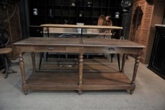 Antique Solid Oak 2-Drawer and 6 Turned Legs Drapers Table, circa 1900