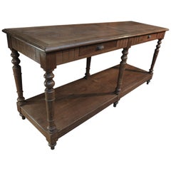 Antique Solid Oak 2-Drawer and 6 Turned Legs Drapers Table, circa 1900