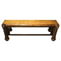 Antique Solid Oak Carved Lion Heads Rectangular Overmantel Mirror or Hall Bench