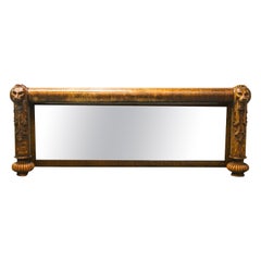 Antique Solid Oak Carved Lion Heads Rectangular Overmantel Mirror or Hall Bench