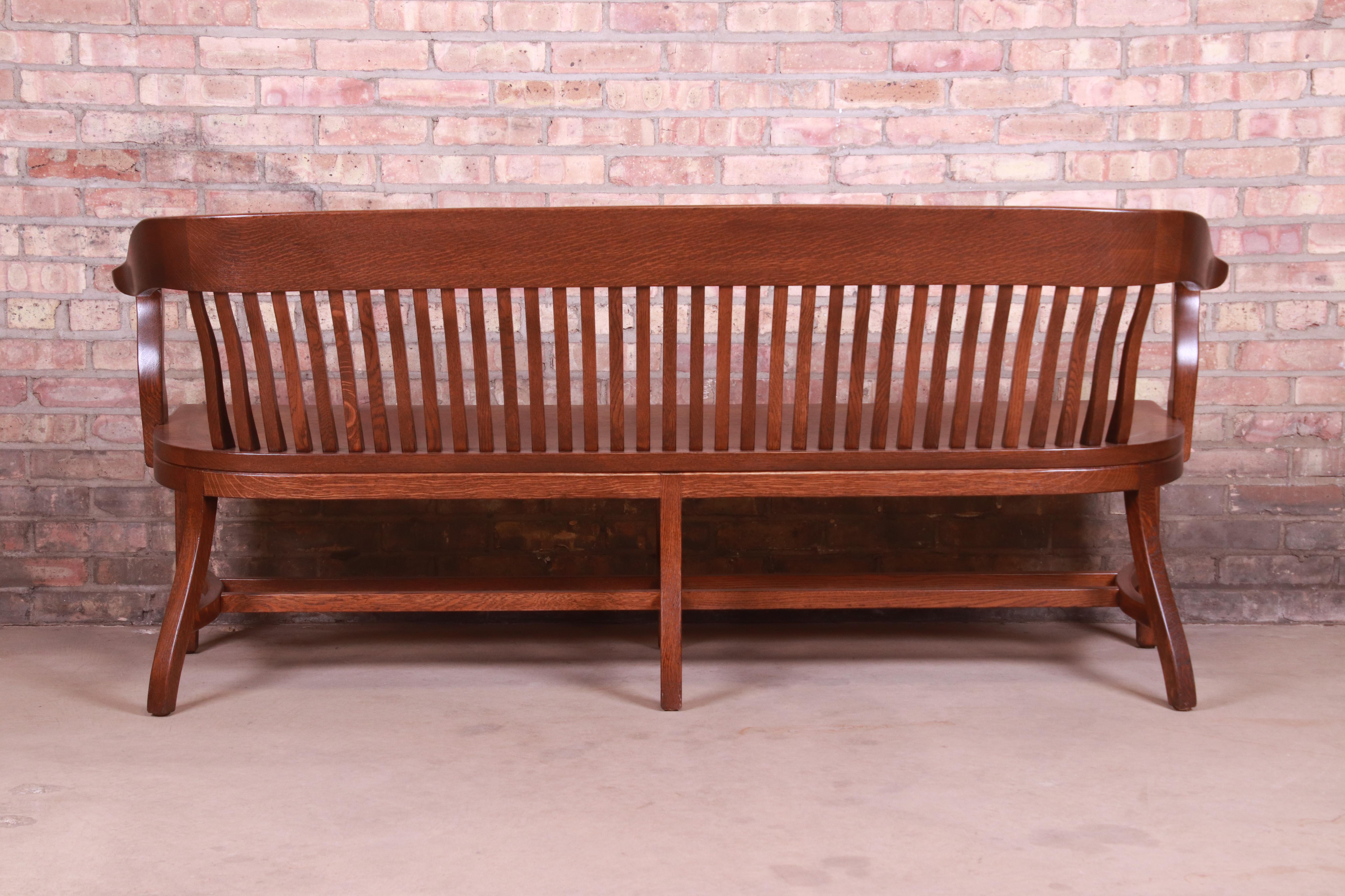 Antique Solid Oak Lawyer's Bench, Newly Refinished 6