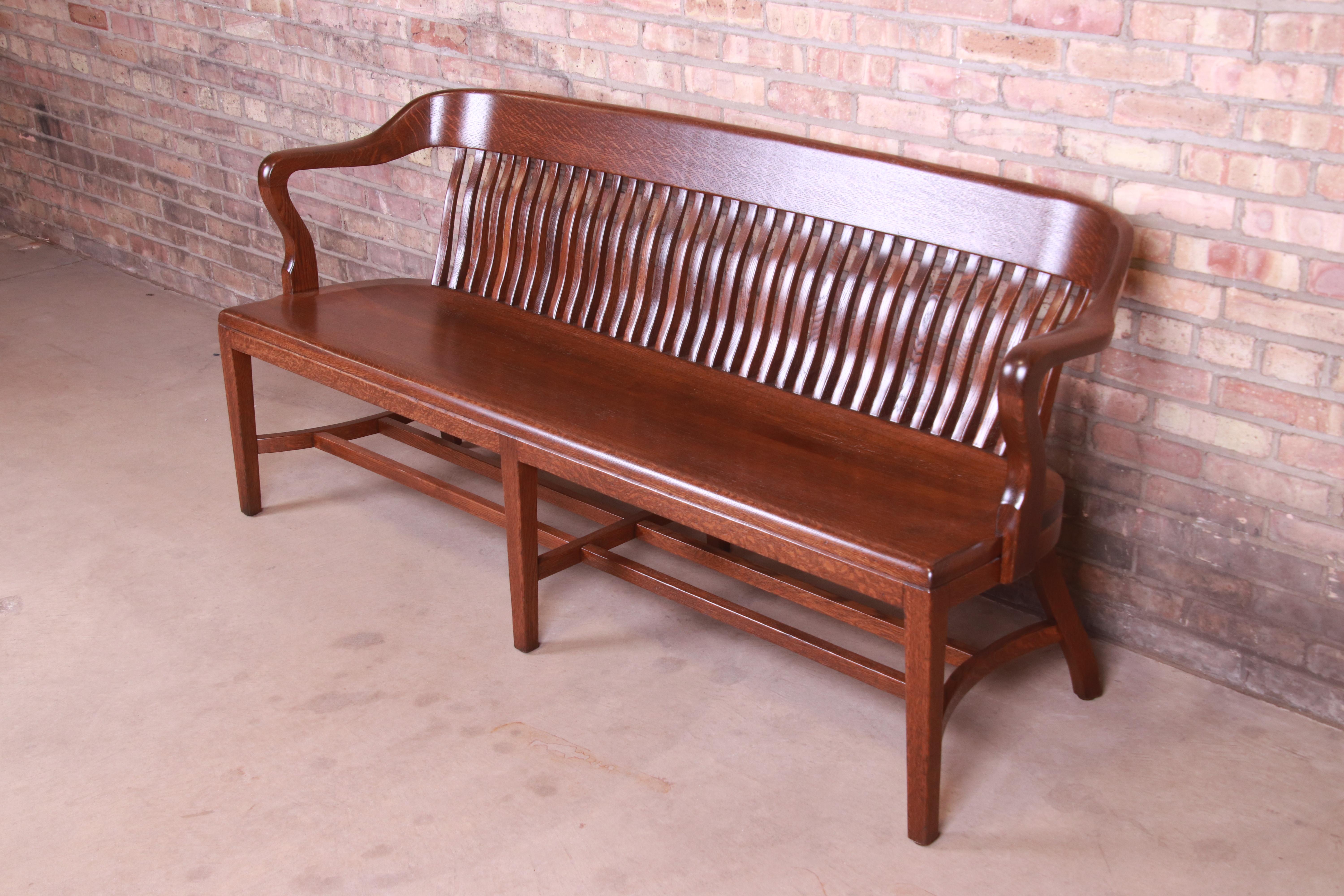 American Antique Solid Oak Lawyer's Bench, Newly Refinished