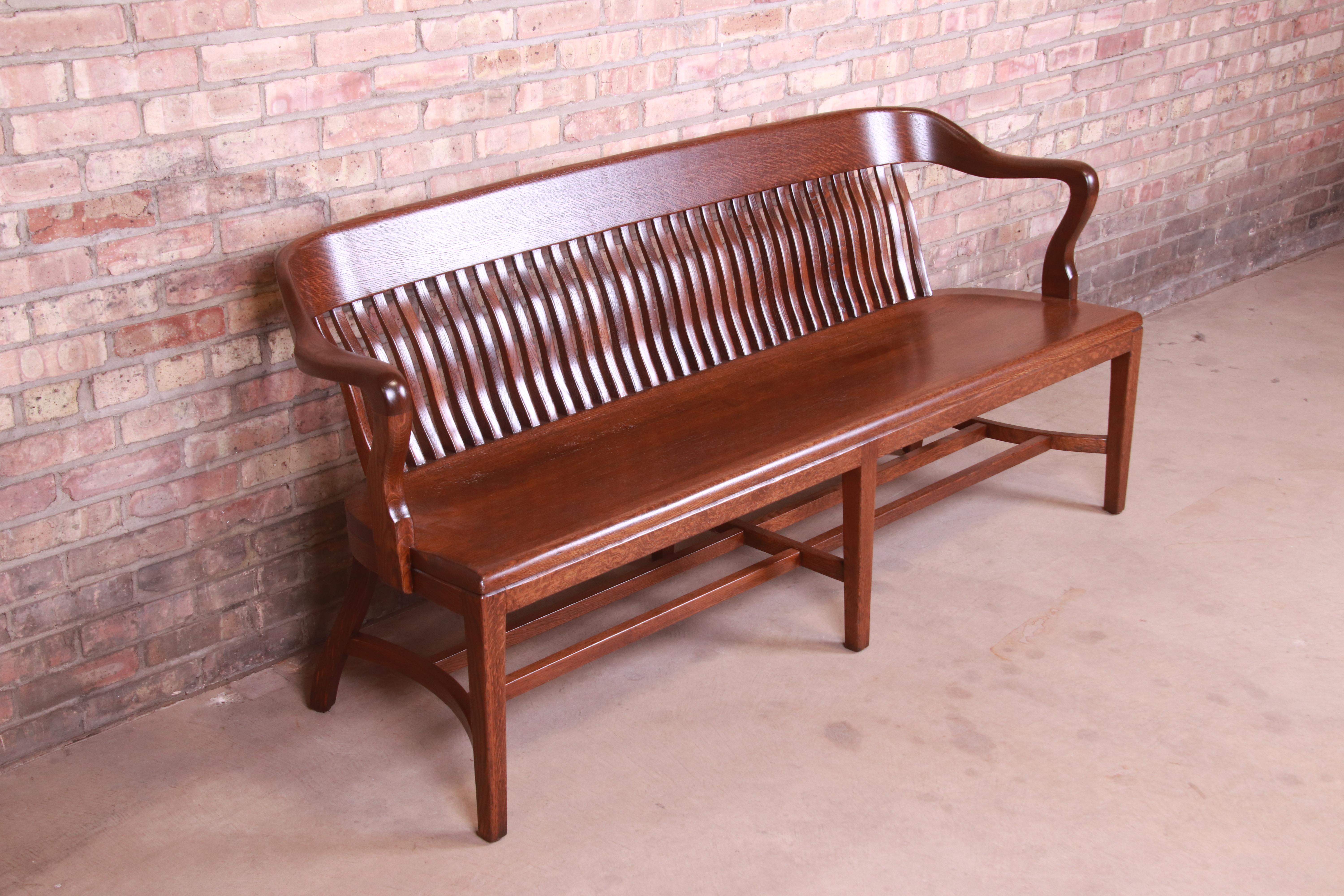 Antique Solid Oak Lawyer's Bench, Newly Refinished In Good Condition In South Bend, IN