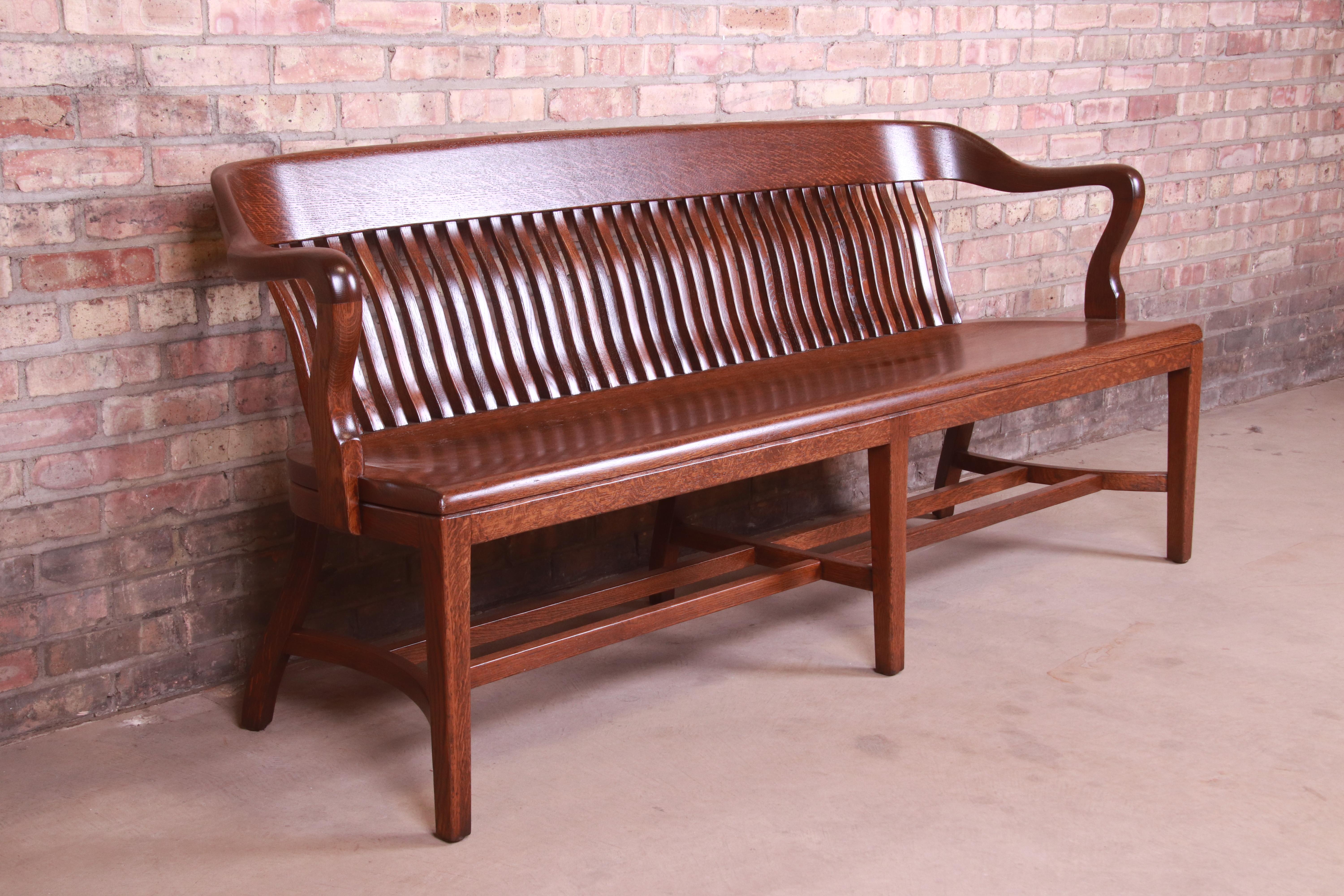 20th Century Antique Solid Oak Lawyer's Bench, Newly Refinished