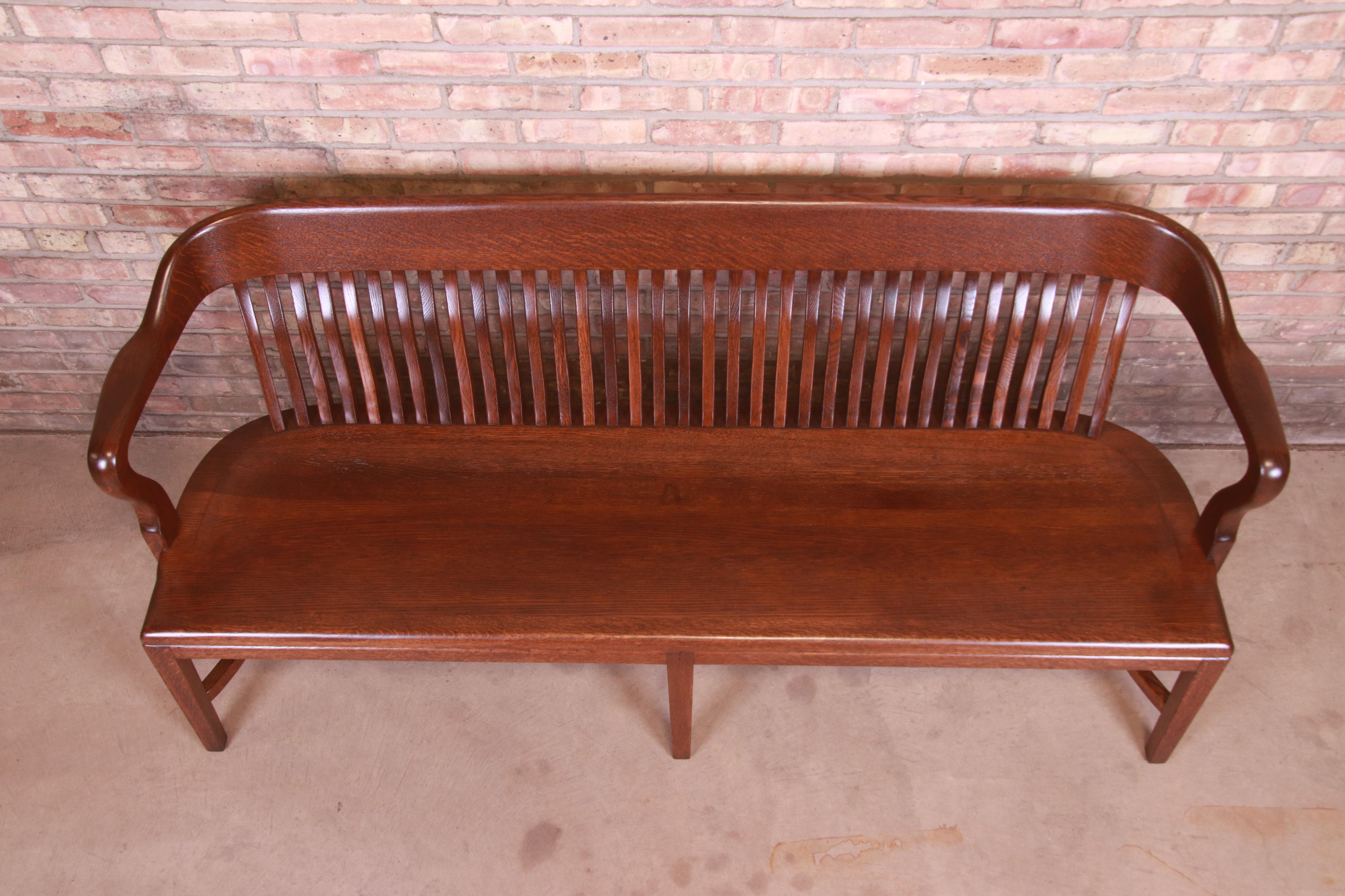 Antique Solid Oak Lawyer's Bench, Newly Refinished 2