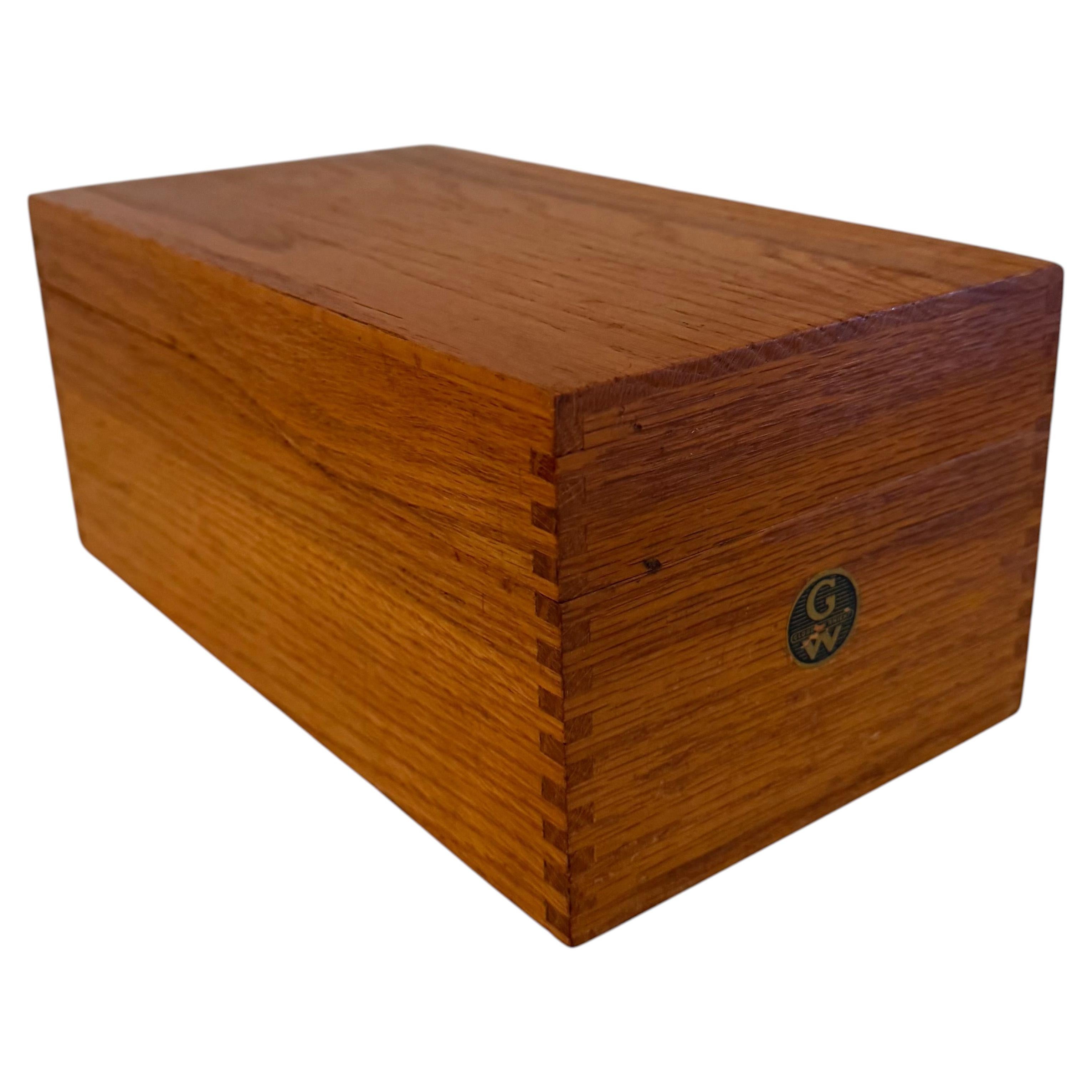 Antique solid Oak & Metal Card File Box with Dovetail Joints By Globe Wernicke