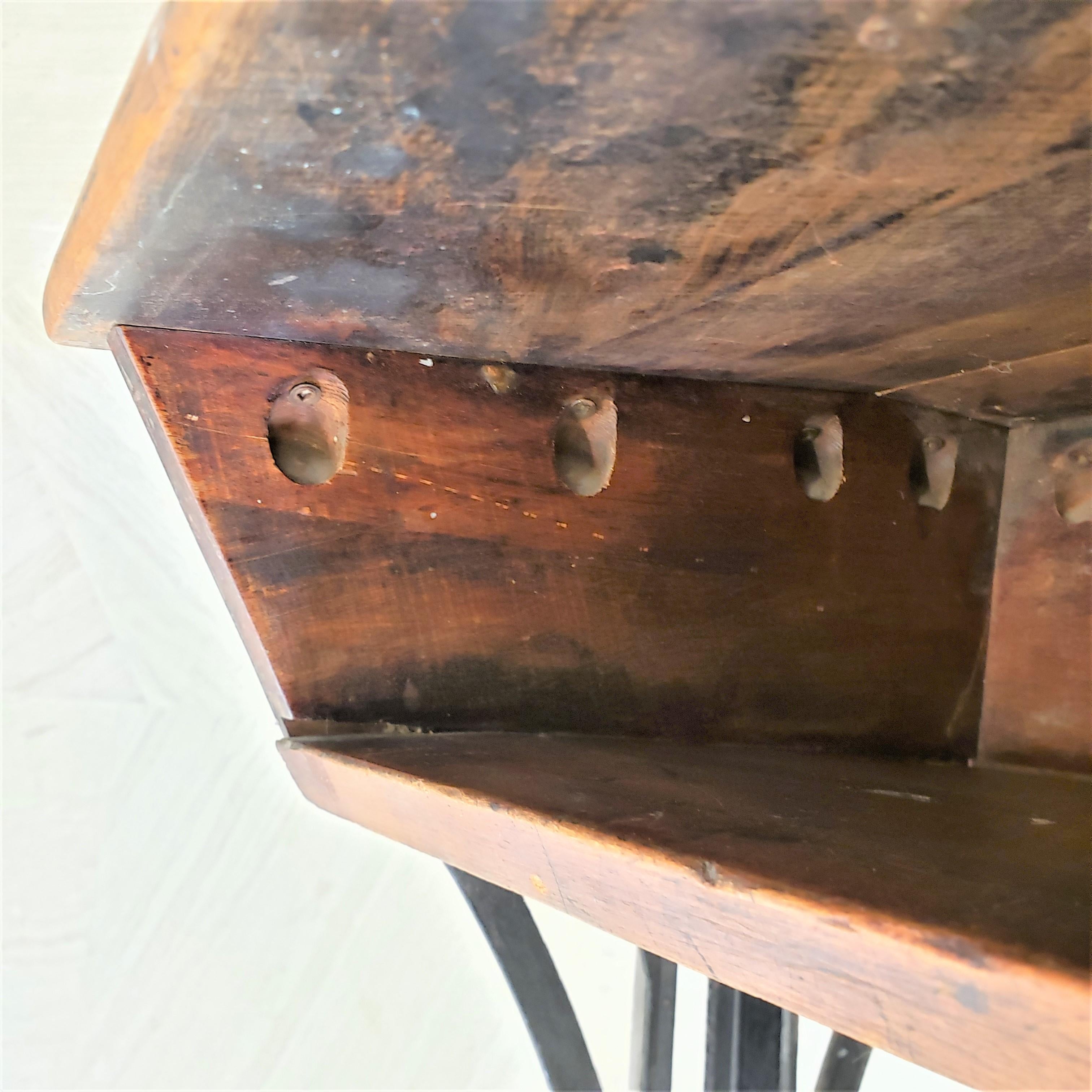 Antique Solid Oak School Desk & Chair Set with Cast Iron Adjustable Bases 8