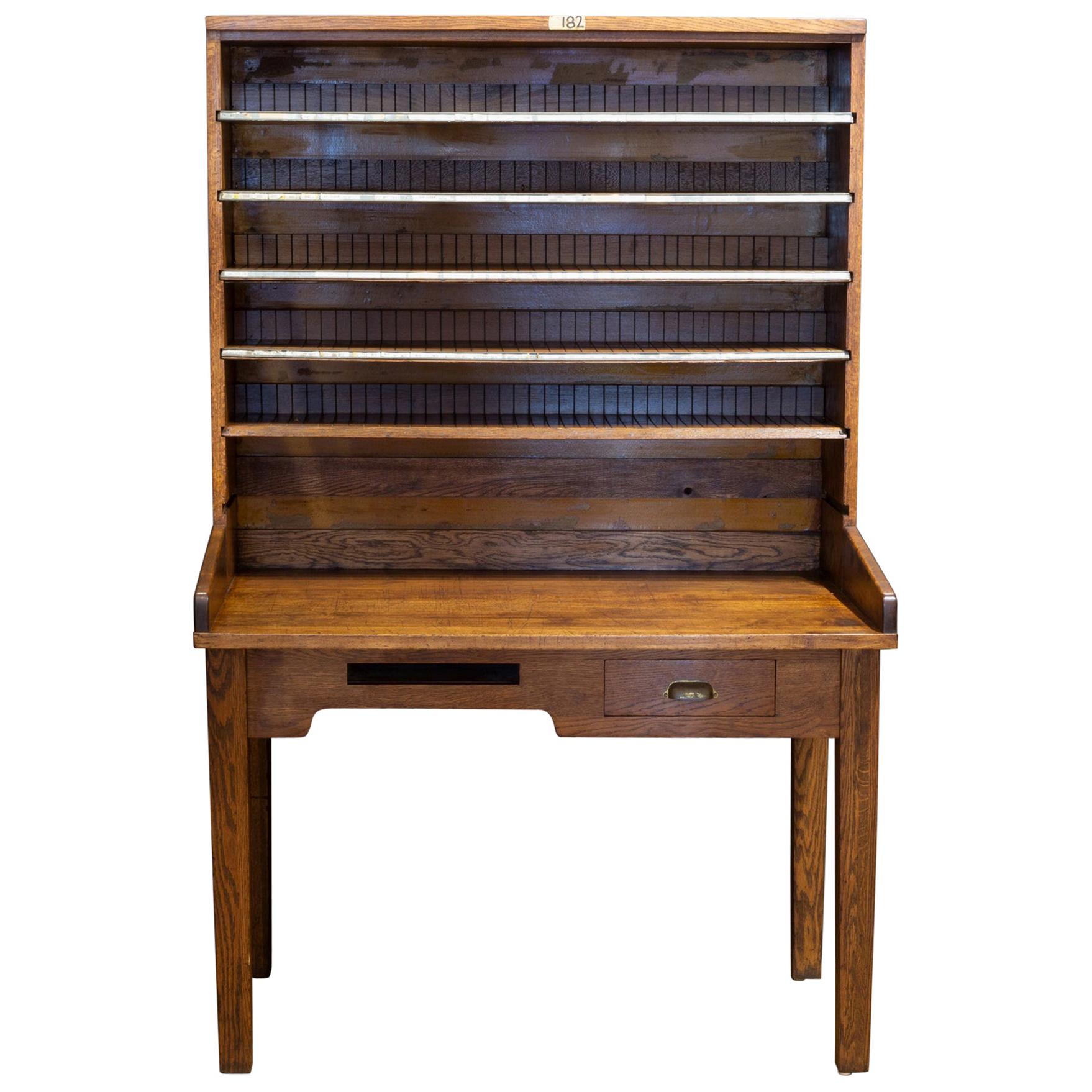 Antique Solid Oak Slotted Postal Sorting Desk, circa 1939