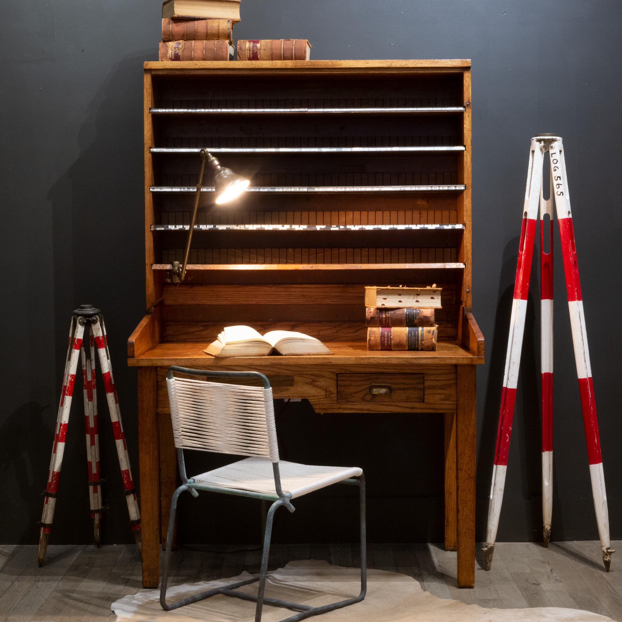 Antique Solid Oak Slotted Postal Sorting Desk, circa 1939 For Sale at