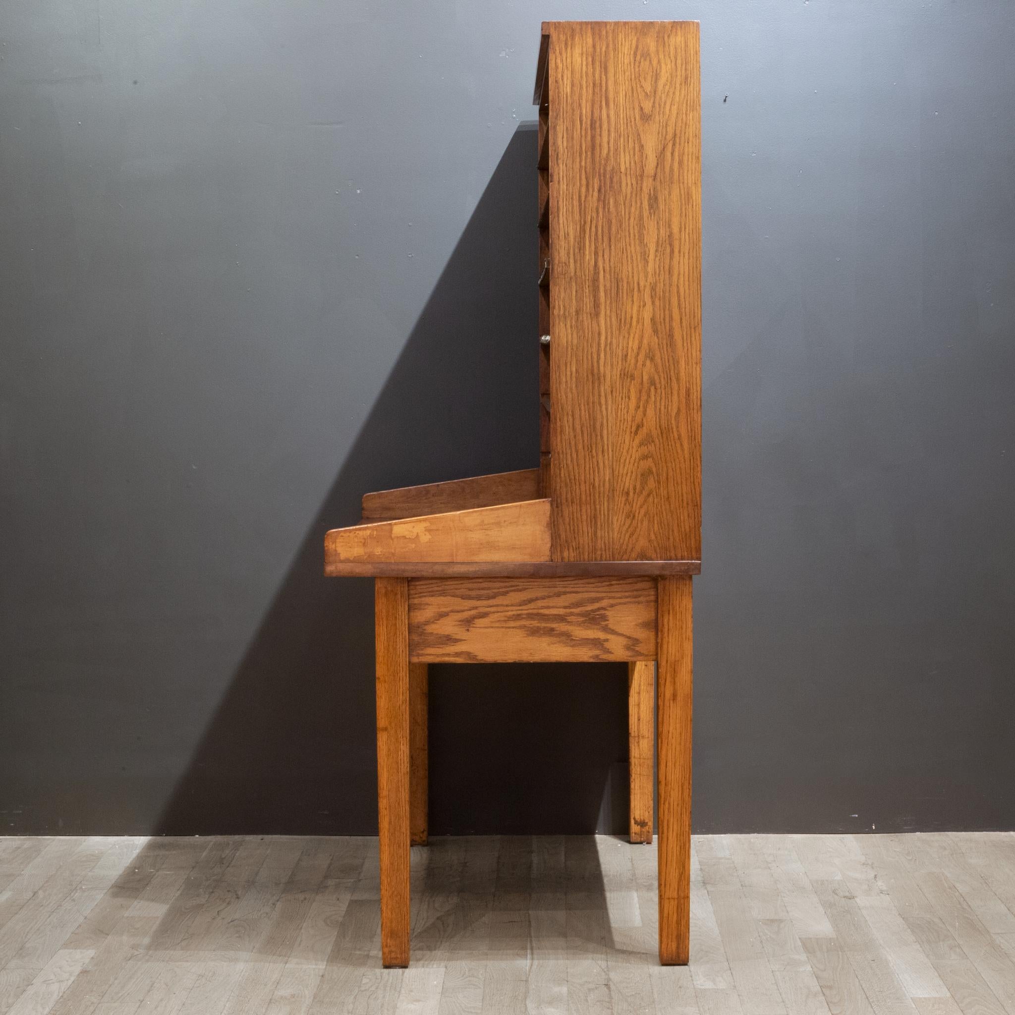 Antique Solid Oak Slotted Postal Sorting Desk, circa 1939 For Sale at