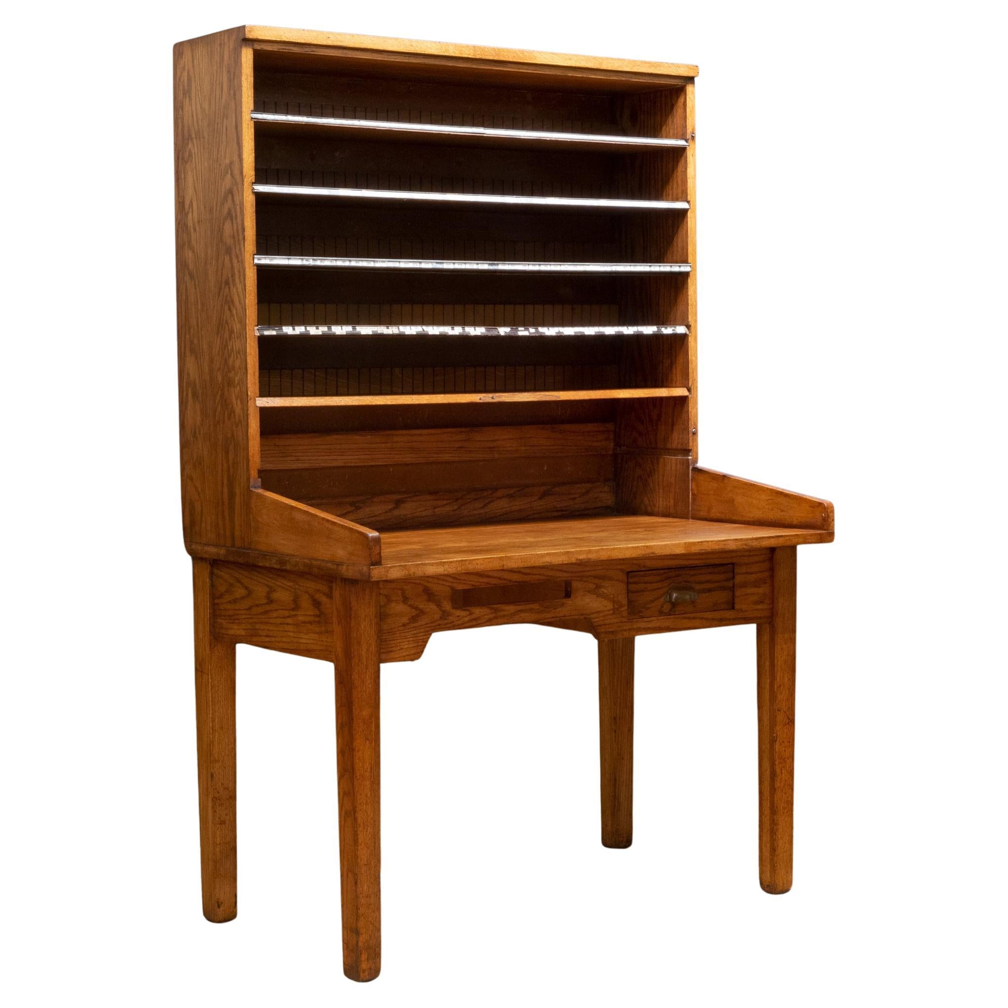 Antique Solid Oak Slotted Postal Sorting Desk, circa 1939