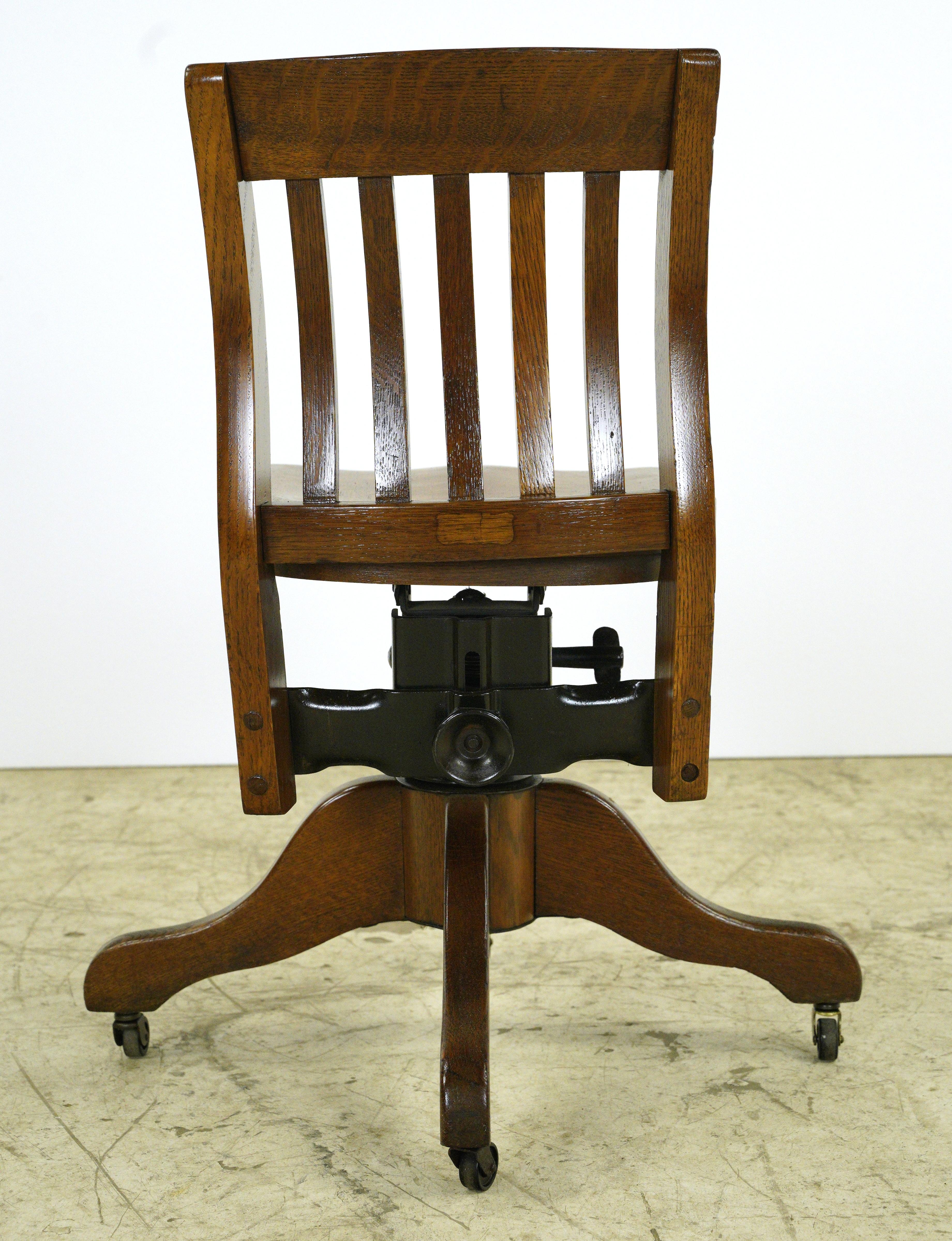 Antique Solid Oak Swivel Adjustable Desk Office Chair 5