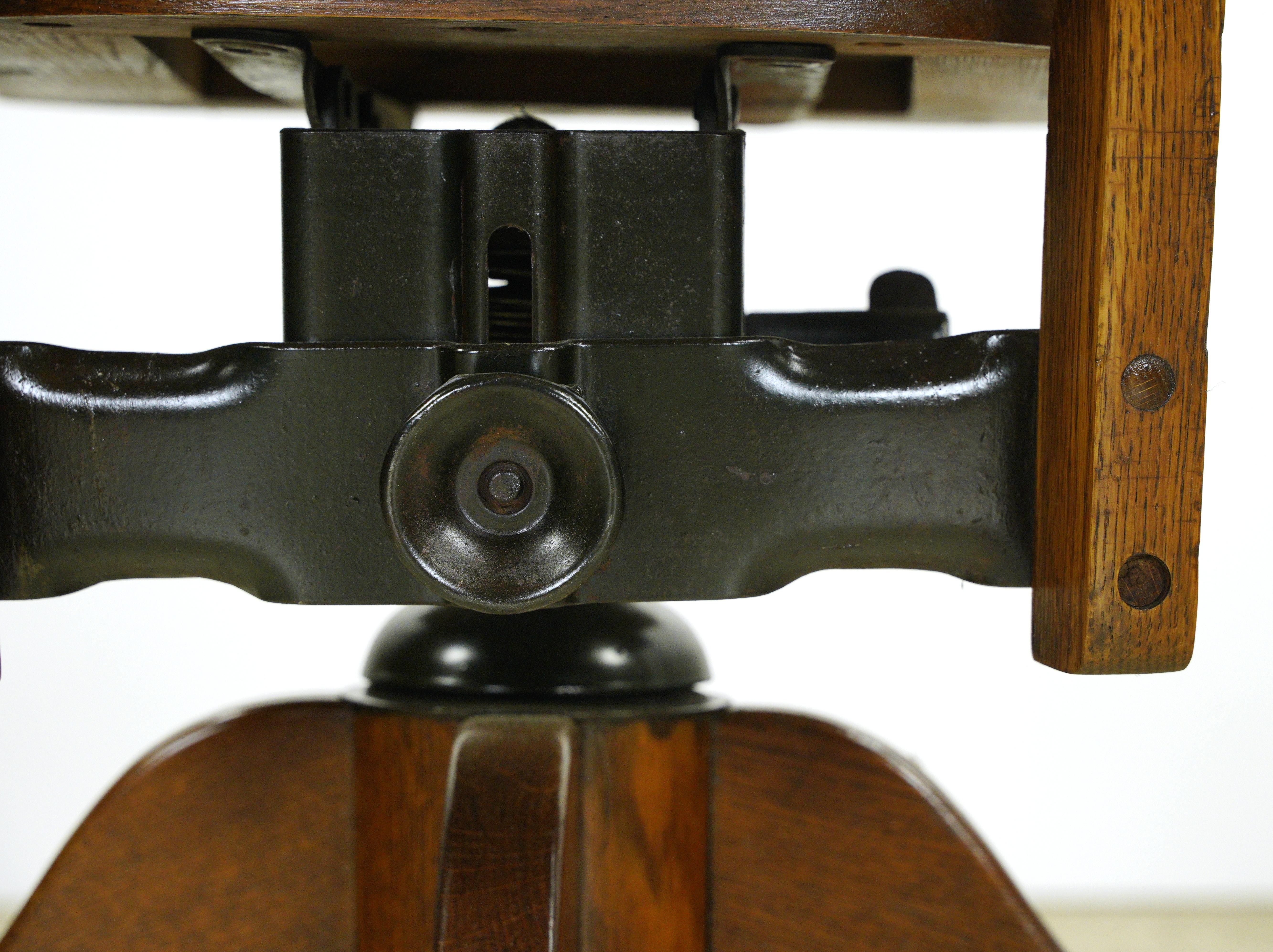 Antique Solid Oak Swivel Adjustable Desk Office Chair 6