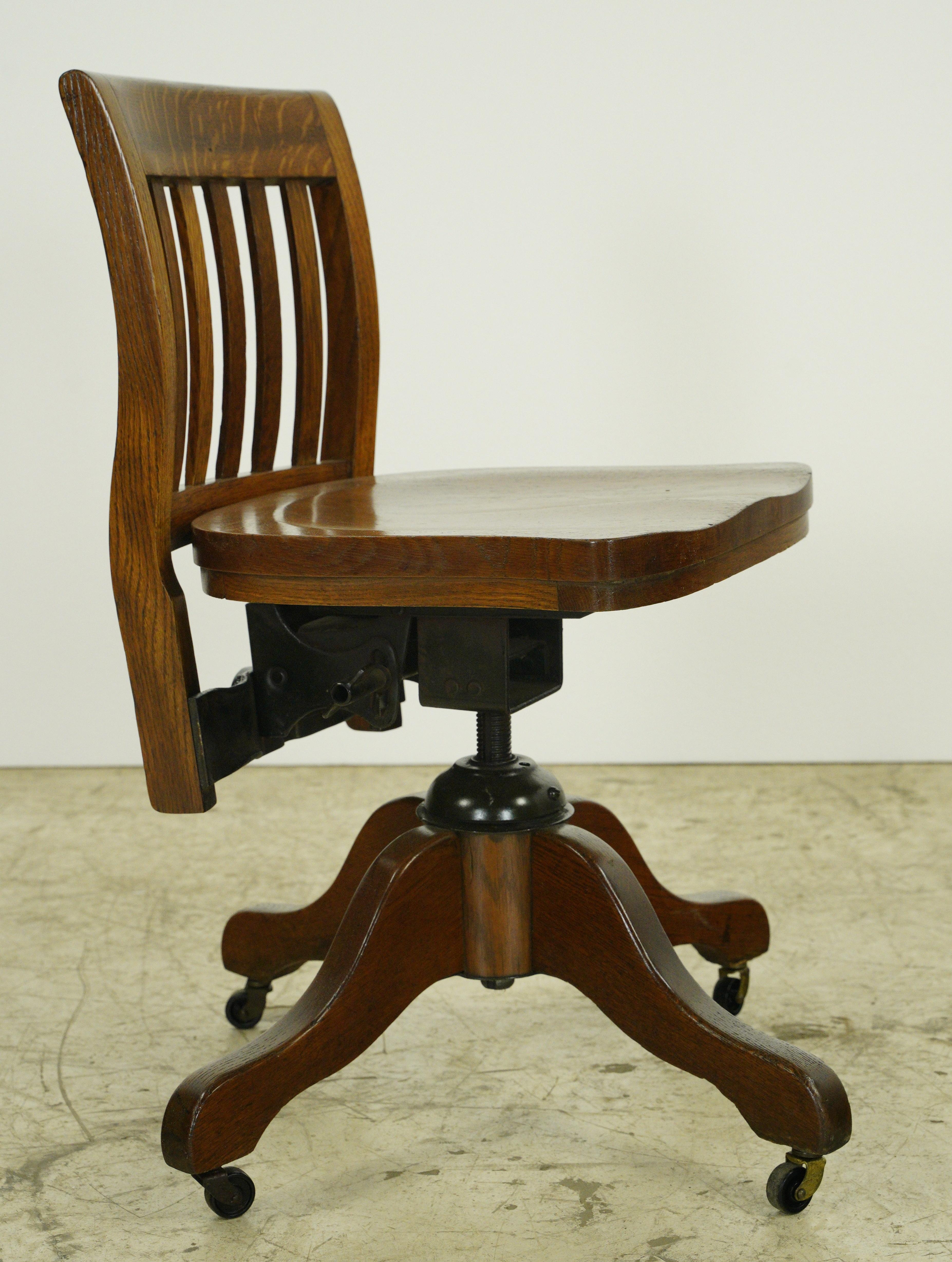 Antique Solid Oak Swivel Adjustable Desk Office Chair 2