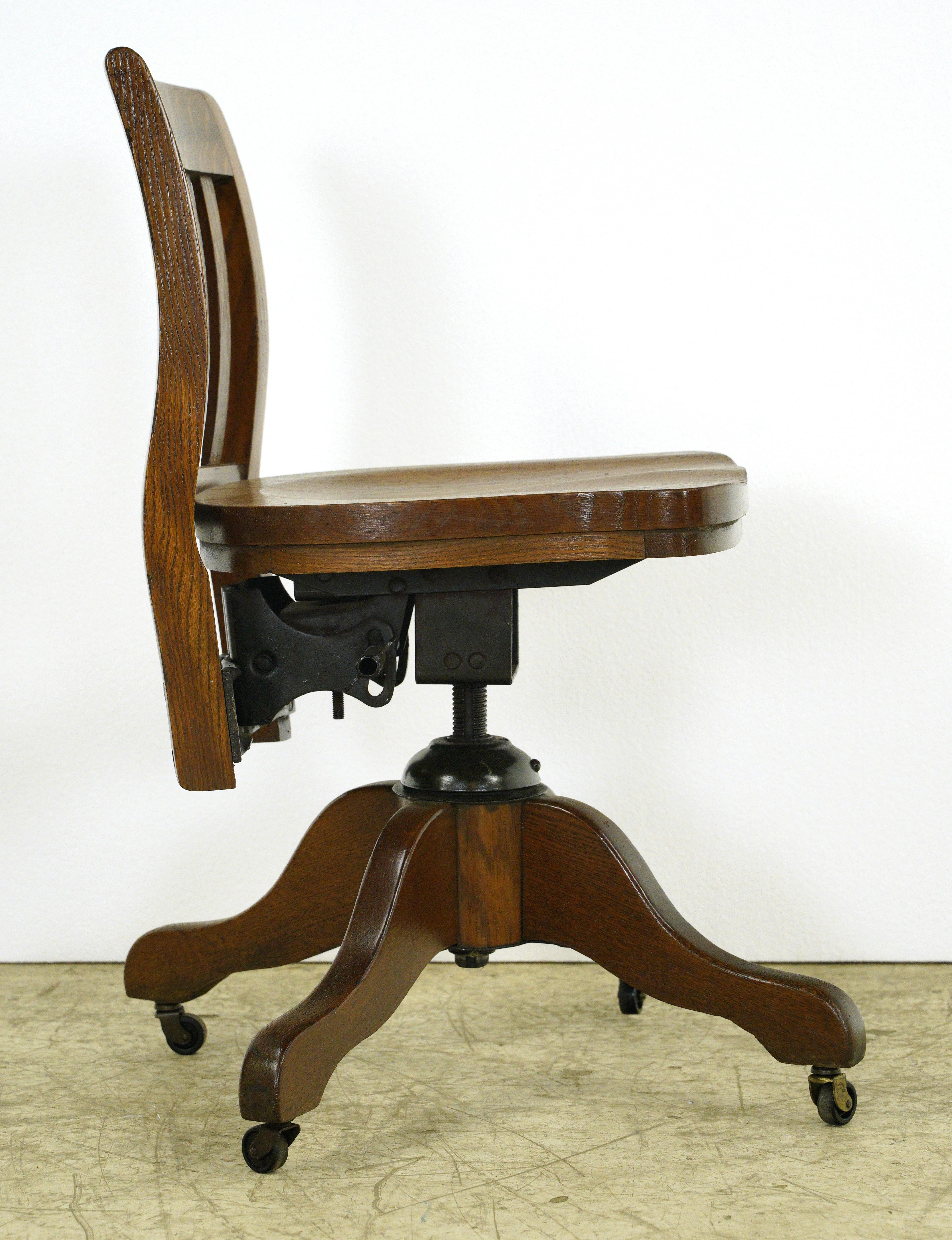 Antique Solid Oak Swivel Adjustable Desk Office Chair 4