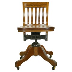 Antique Solid Oak Swivel Adjustable Desk Office Chair