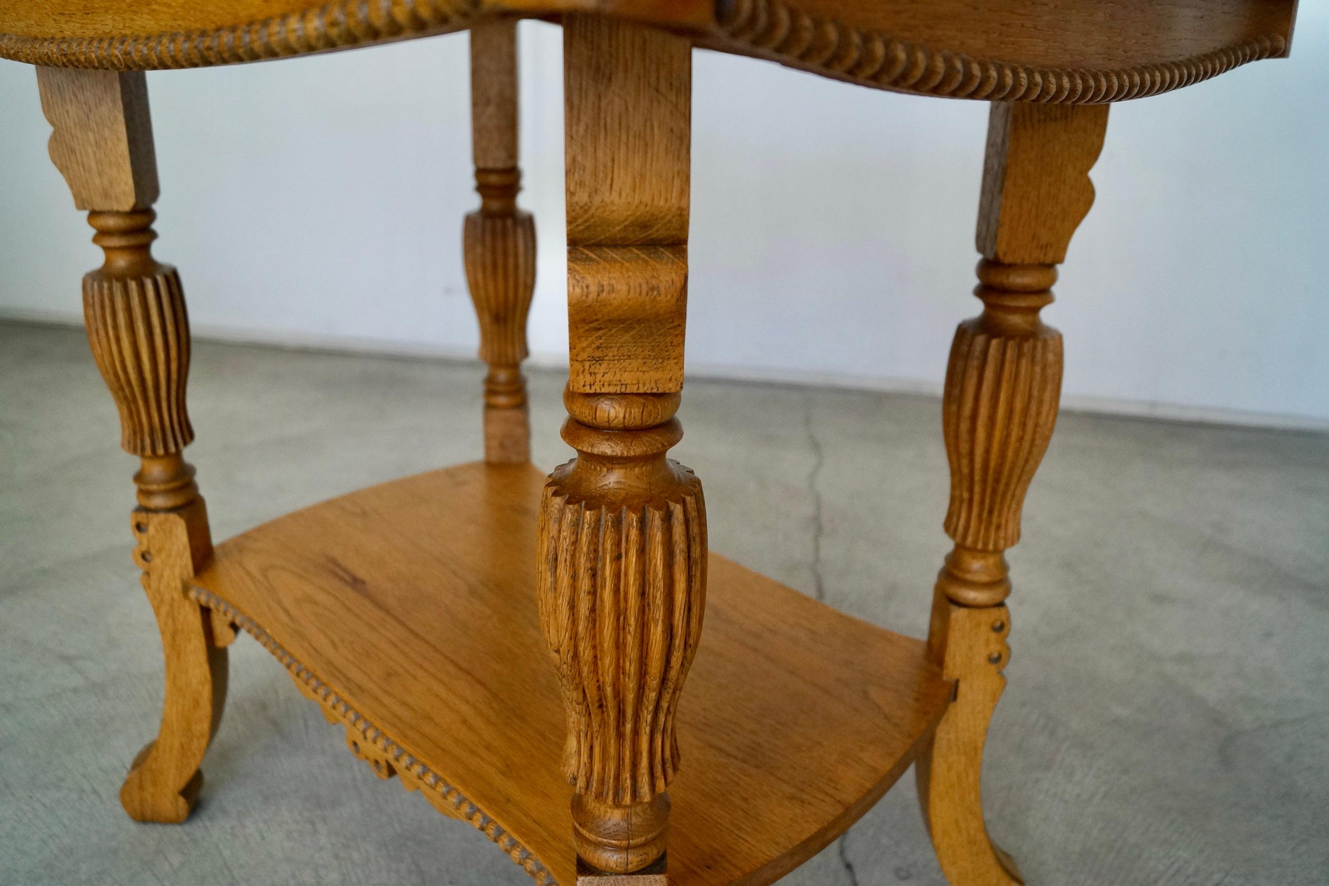 Antique Solid Oak Victorian Side Table For Sale 10