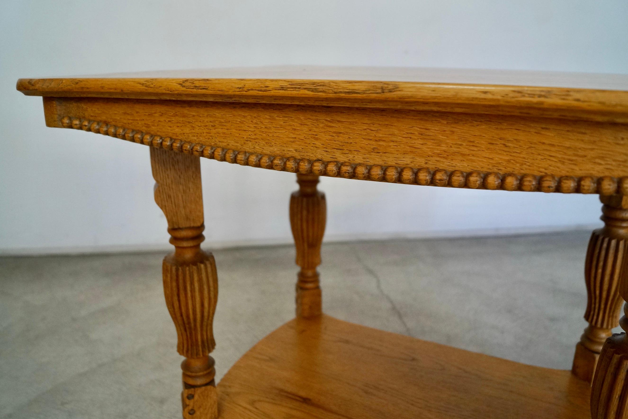 Antique Solid Oak Victorian Side Table For Sale 11