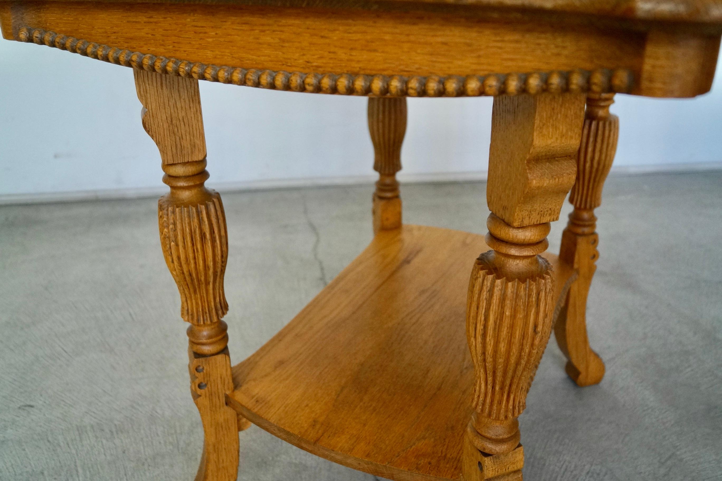 Antique Solid Oak Victorian Side Table For Sale 12
