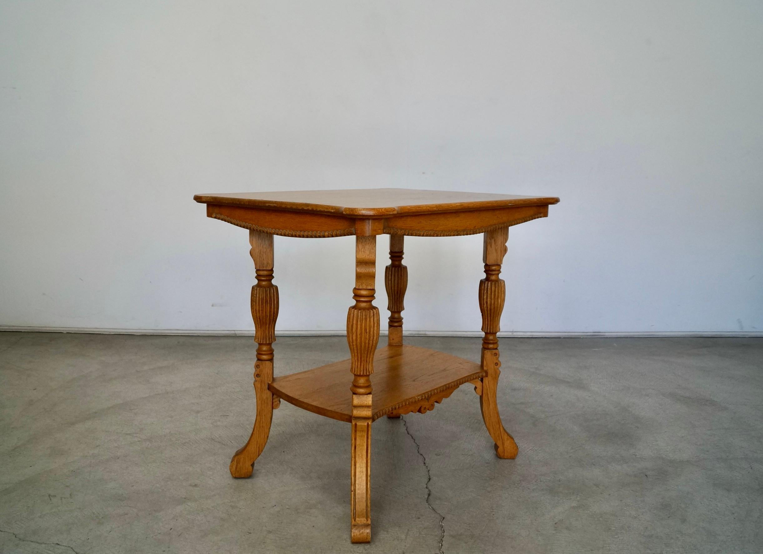 American Antique Solid Oak Victorian Side Table For Sale