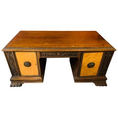 Antique Solid Oak Wood Desk with Lion Paws antique Around 1900