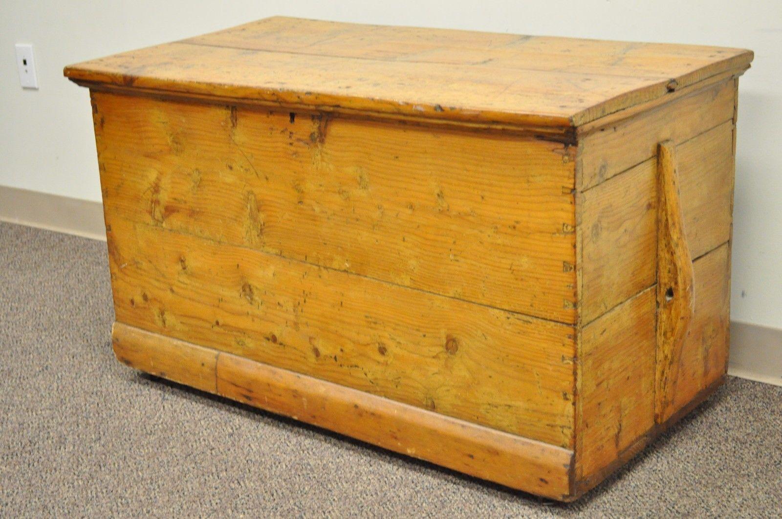 Antique Solid Pine Hand Dovetailed American Primitive Rustic Blanket Chest Trunk 5