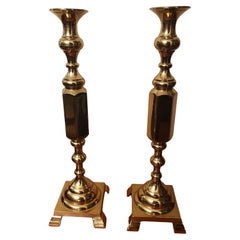 Antique Solid Polished Brass Antit arnish Treated Candleholders, Circa 1930s