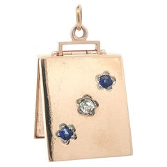 Antique Solid Rosy Gold Star Pave Diamond Large Rectangular Heavy Locket