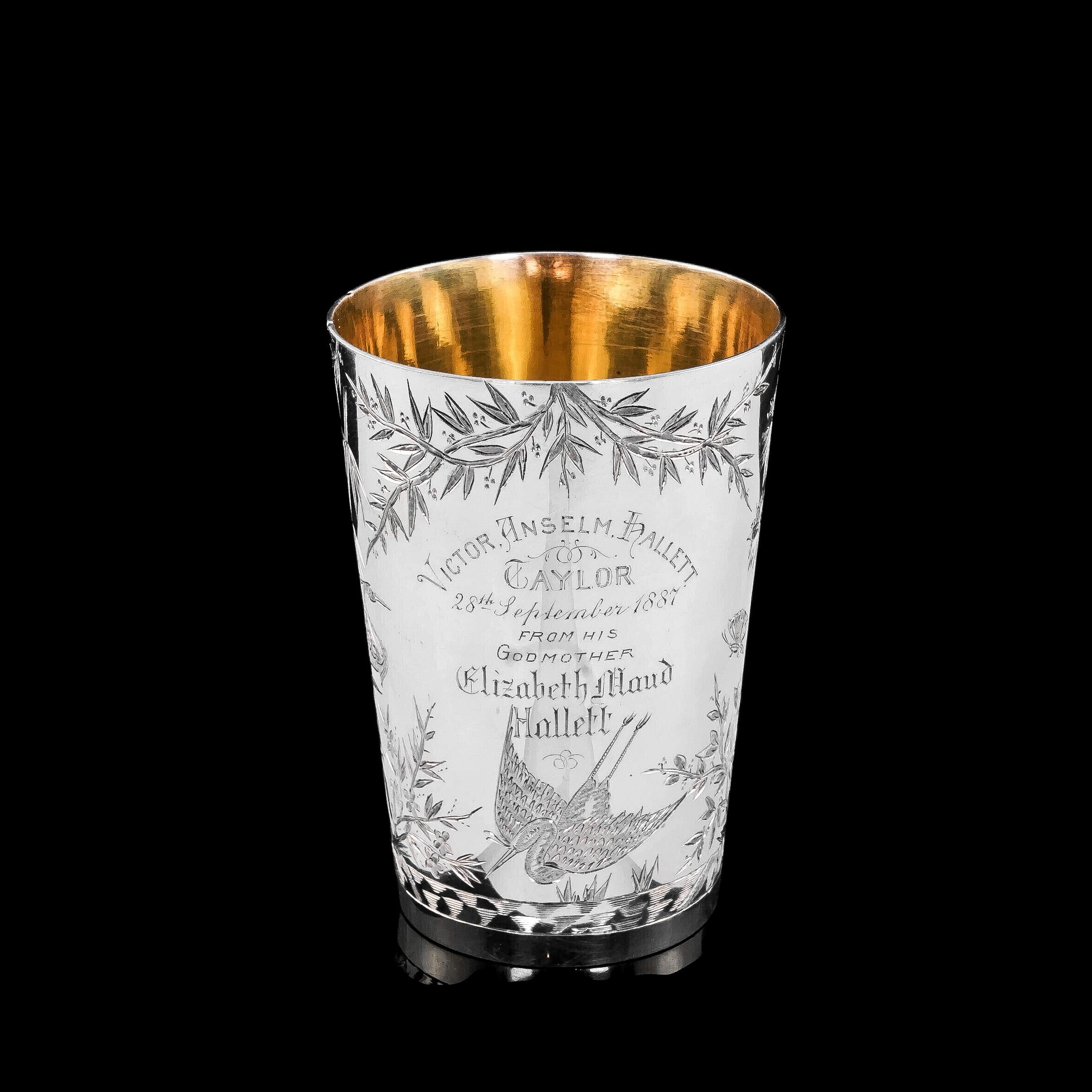 Engraved Antique Solid Silver Aesthetic Style Beaker/Cup, John Adlwinckle & James Slater