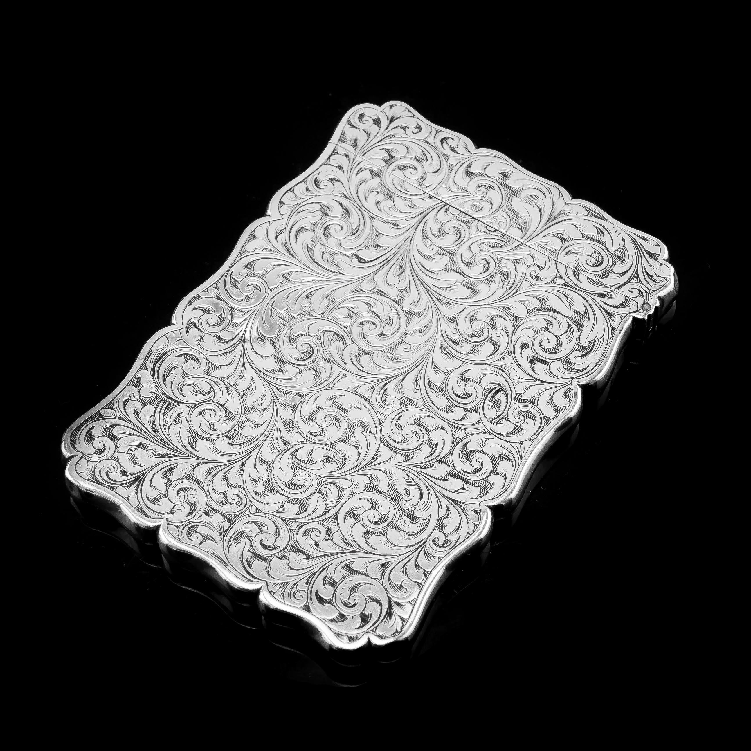 Antique Solid Silver Card Case Engraved Acanthus Motif, Edward Smith, 1862 For Sale 6