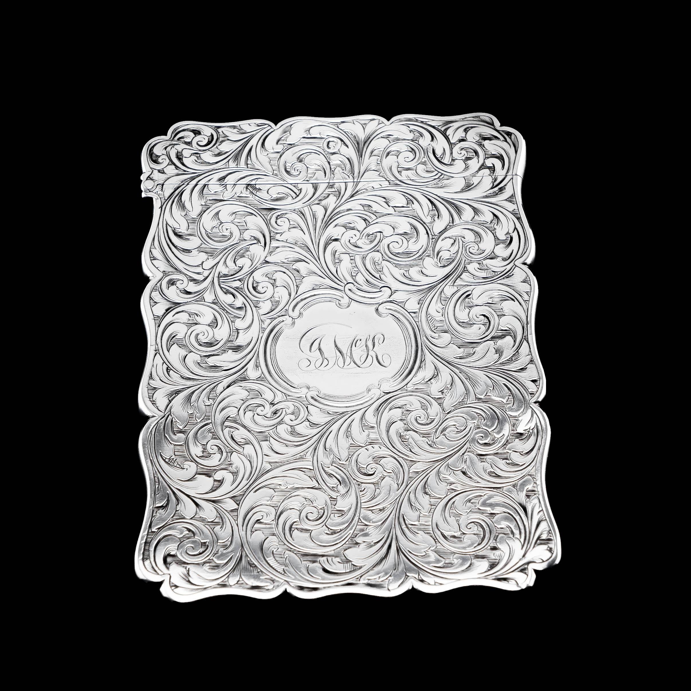 Antique Solid Silver Card Case Engraved Acanthus Motif, Edward Smith, 1862 For Sale 10