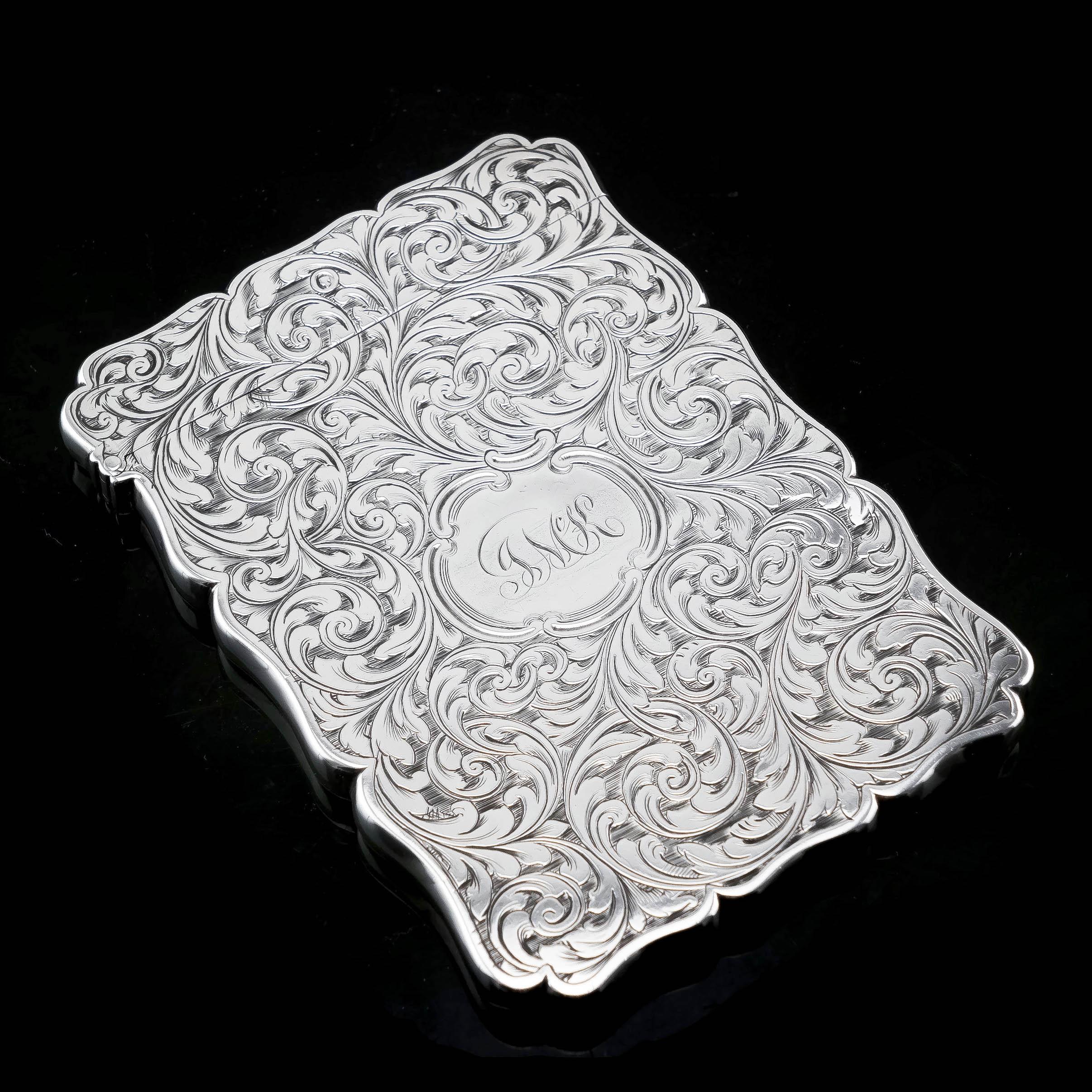 Antique Solid Silver Card Case Engraved Acanthus Motif, Edward Smith, 1862 For Sale 12